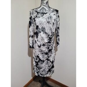 Jessica Howard Floral Sheath Dress Womens 16 Black White Sequin Ruched